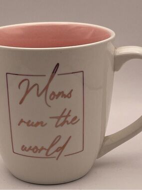 Modern Expressions “Moms Run the World" White Ceramic Mug with Pink Interior